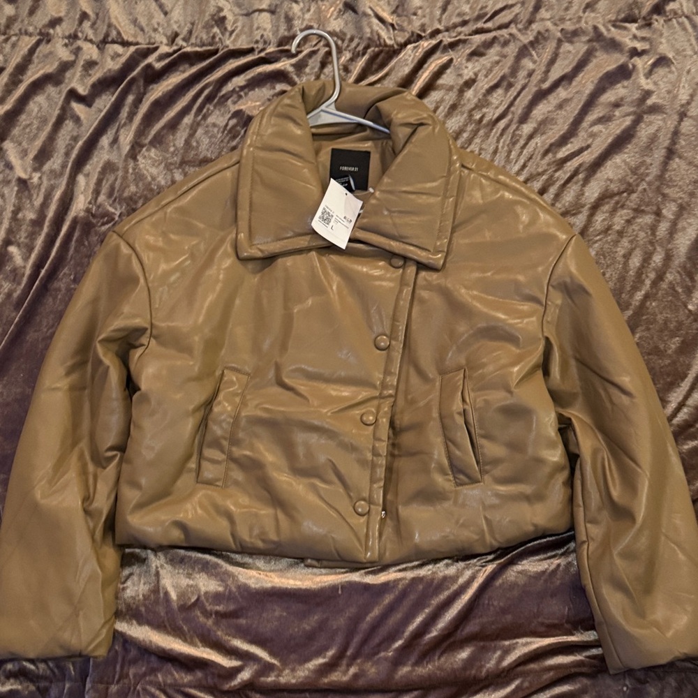 Forever 21 Women's Faux Leather Tan Puffer Jacket